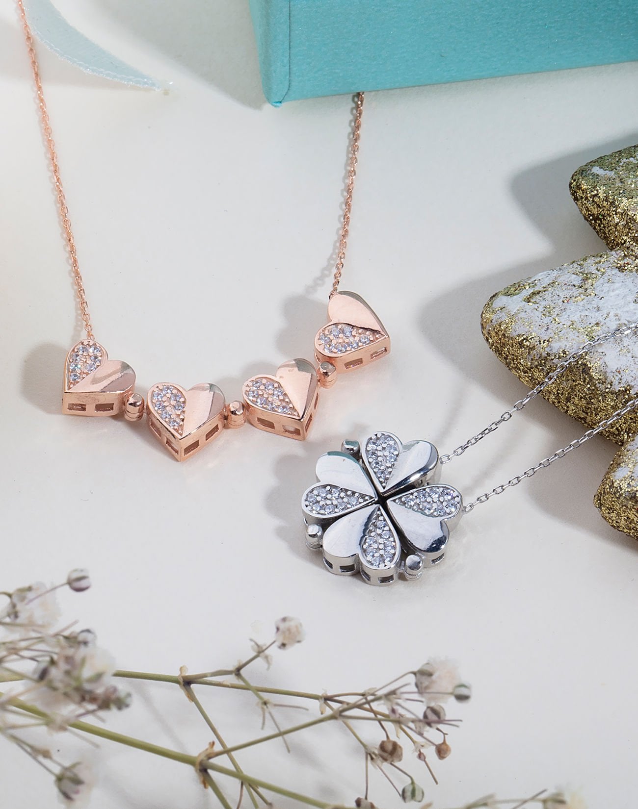 925 Ayar Gümüş Mıknatıslı Kalp Kolye