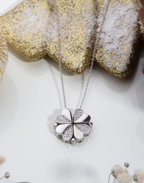 925 Ayar Gümüş Mıknatıslı Kalp Kolye Rodyum Kaplama