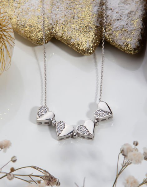 925 Ayar Gümüş Mıknatıslı Kalp Kolye Rodyum Kaplama