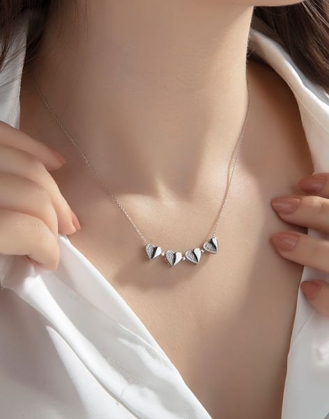 925 Ayar Gümüş Mıknatıslı Kalp Kolye Rodyum Kaplama