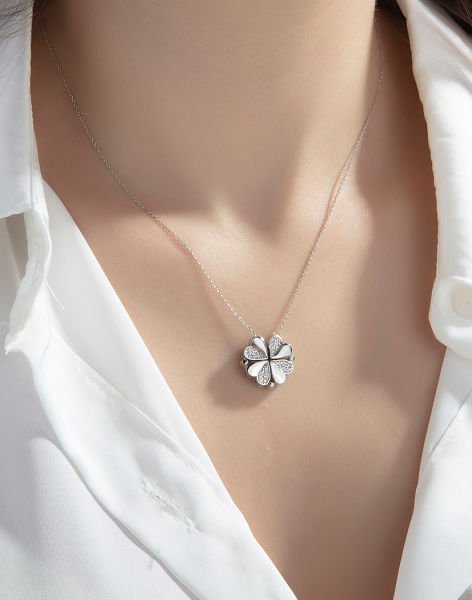 925 Ayar Gümüş Mıknatıslı Kalp Kolye Rodyum Kaplama