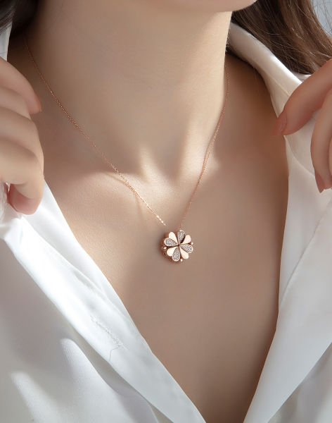 925 Ayar Gümüş Mıknatıslı Kalp Kolye Rose Kaplama