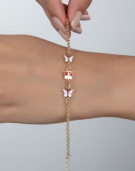 Renkli Kelebekli Gümüş Çocuk Bilekliği