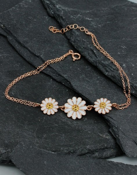 925 Ayar Gümüş Üçlü Papatya Bileklik