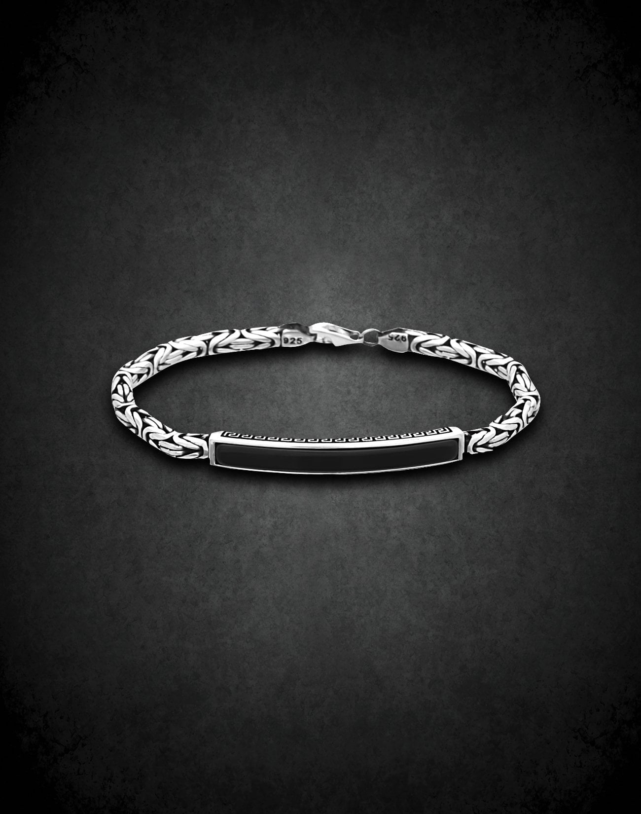 Oniks Taşlı Gümüş Kral Zincir Erkek Bilekliği