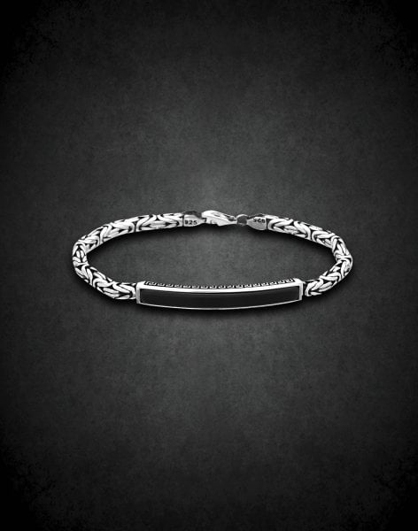 Oniks Taşlı Gümüş Kral Zincir Erkek Bilekliği