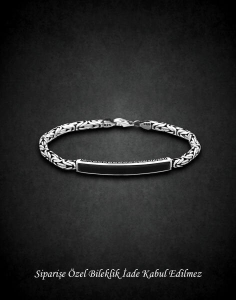 Oniks Taşlı Gümüş Kral Zincir Erkek Bilekliği