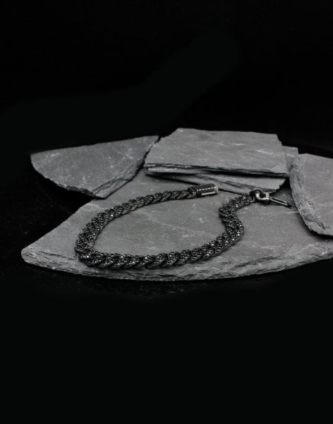 Oniks Taşlı Kutu Kilit Gurmet Zincir Erkek Bilekliği