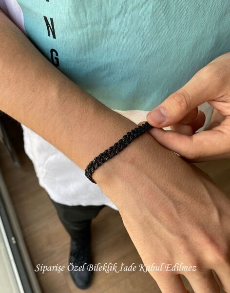 Oniks Taşlı Kutu Kilit Gurmet Zincir Erkek Bilekliği
