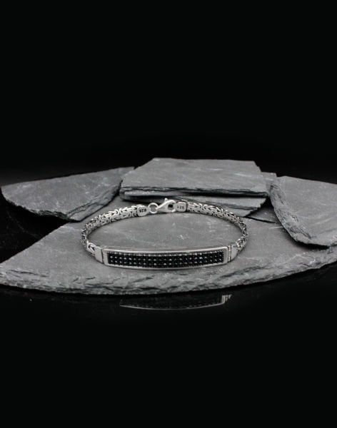 Zirkon Taşlı Kral Gümüş Erkek Bilekliği