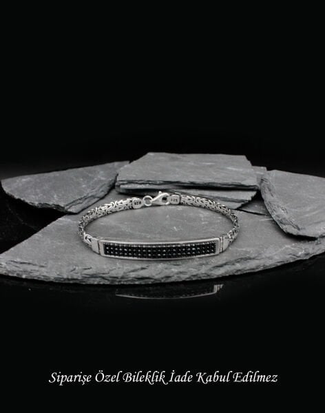 Zirkon Taşlı Kral Gümüş Erkek Bilekliği