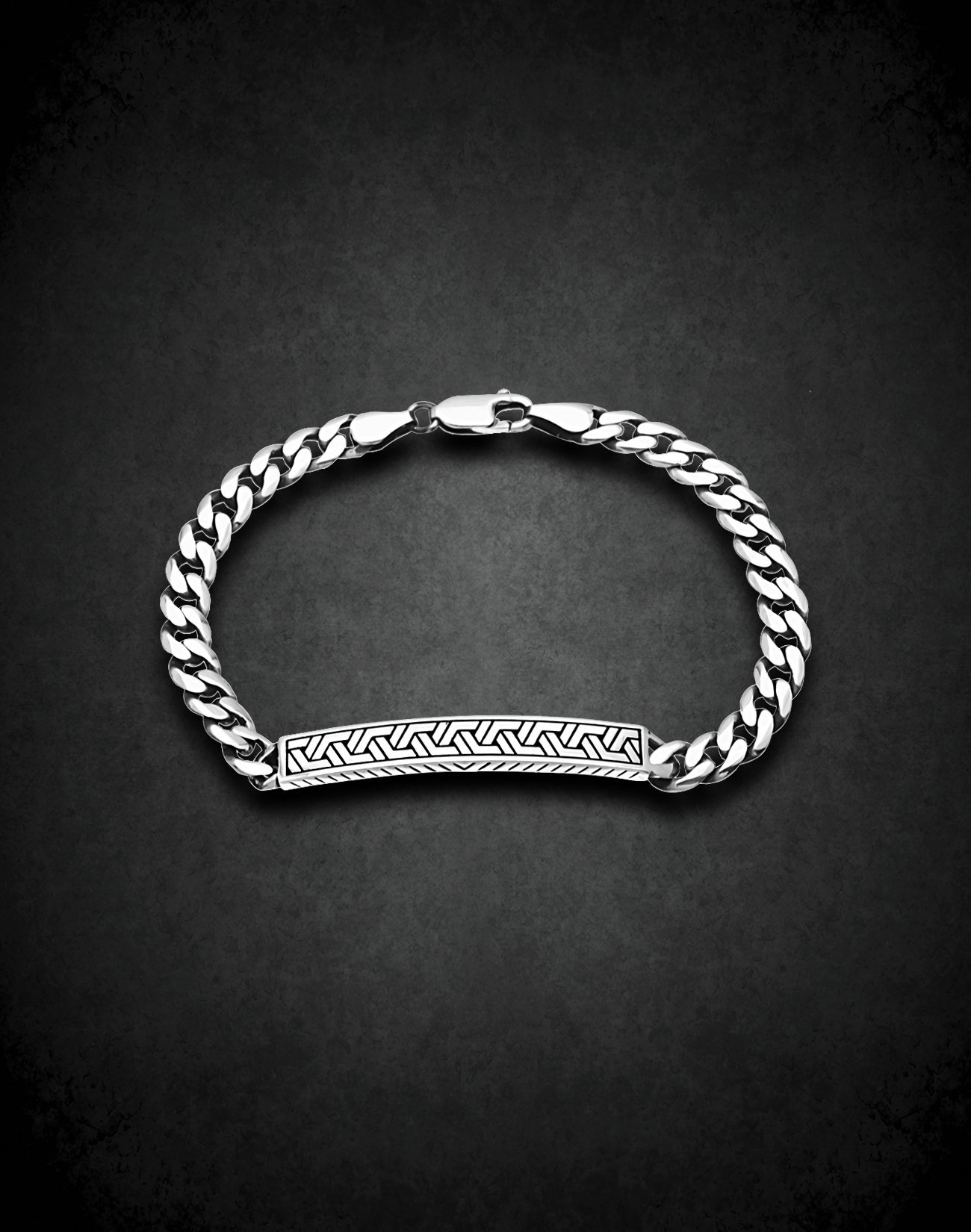 İşlemeli Sütun Gümüş Erkek Bilekliği