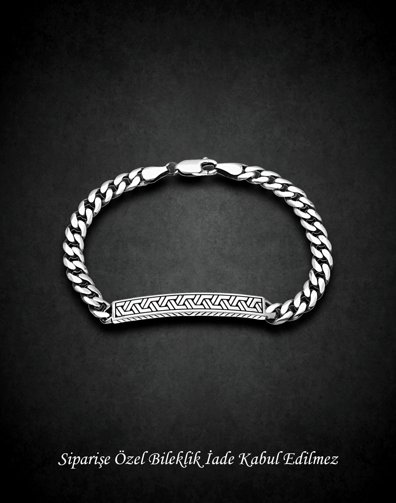 İşlemeli Sütun Gümüş Erkek Bilekliği