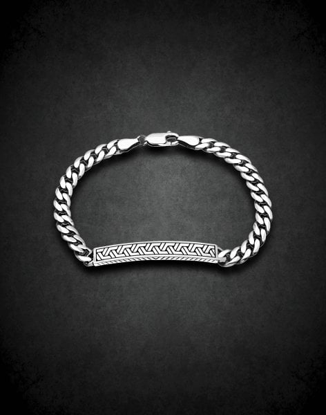 İşlemeli Sütun Gümüş Erkek Bilekliği