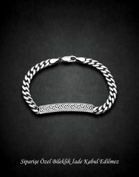 İşlemeli Sütun Gümüş Erkek Bilekliği