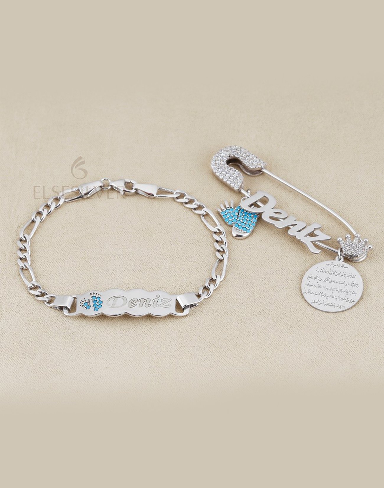 Kişiye Özel El Ayak Figürlü Gümüş Bebek İğne