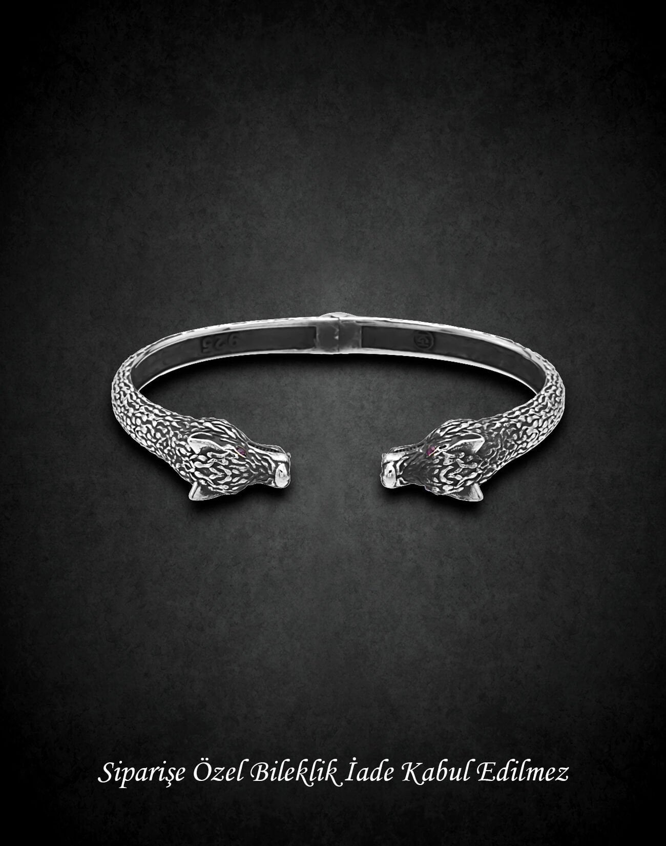 Özel Tasarım Yaylı Gümüş Kurt Erkek Bilekliği