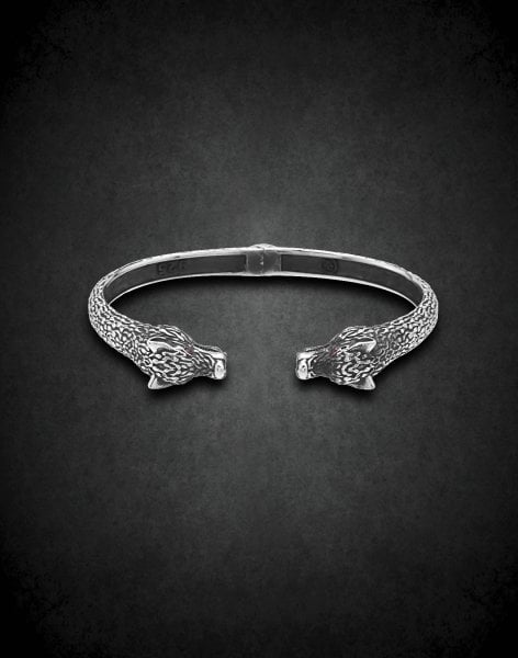Özel Tasarım Yaylı Gümüş Kurt Erkek Bilekliği