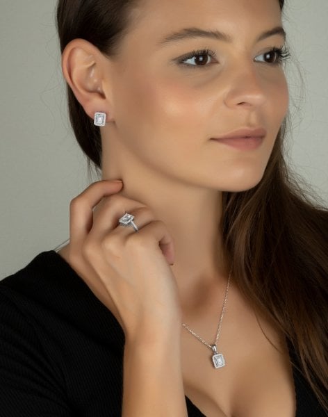 Baget Pırlanta Tasarımı Gümüş Takı Seti