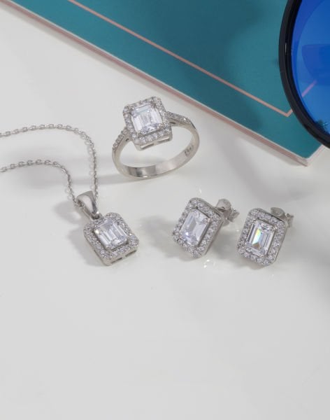 Baget Pırlanta Tasarımı Gümüş Takı Seti