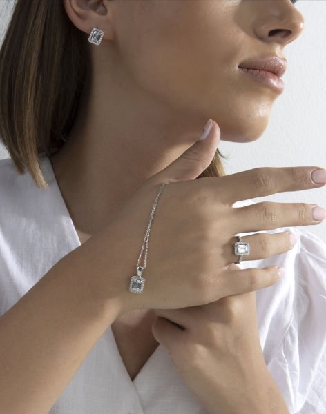 Baget Pırlanta Tasarımı Gümüş Takı Seti