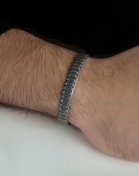 Gent 925 Ayar Gümüş Erkek Kelepçe Bileklik