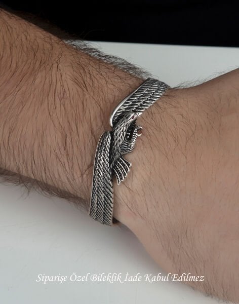Kartal Tasarımı Gümüş Erkek Bilekliği