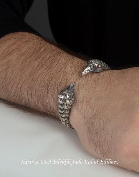 Çift Başlı Şahin Gümüş Erkek Bilekliği