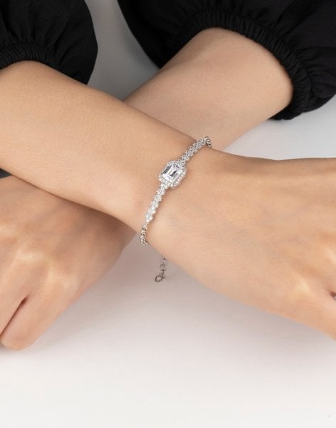 Pırlanta Modeli Baget Taşlı Gümüş Bileklik