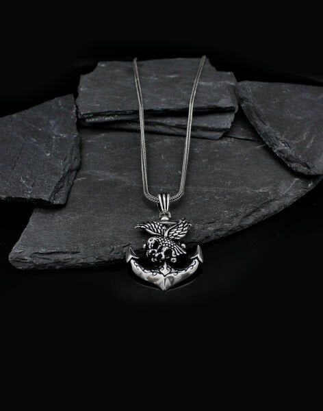 Kartal Figürü Çapa Gümüş Erkek Kolye