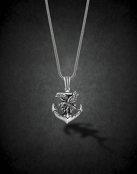 Kartal Figürü Çapa Gümüş Erkek Kolye