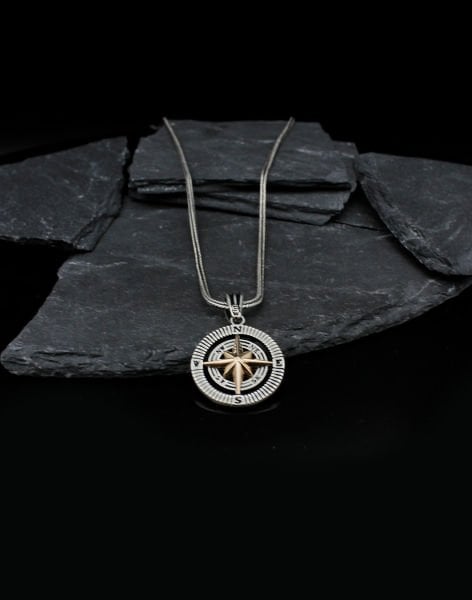 Pusula Gümüş Erkek Kolyesi