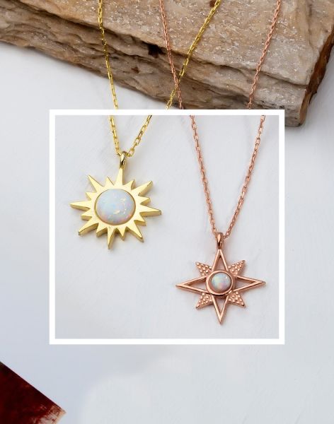 Opal Taşlı Gümüş Güneş Kolye