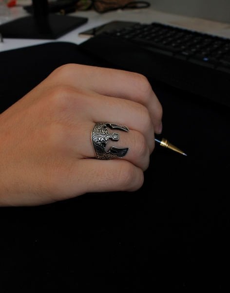 İşlemeli Gümüş Miğfer Yüzük