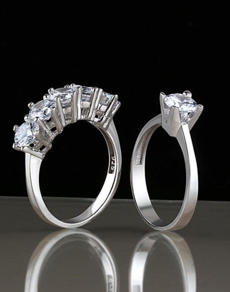 Tek Taş Beş Taş Gümüş Yüzük Kombin