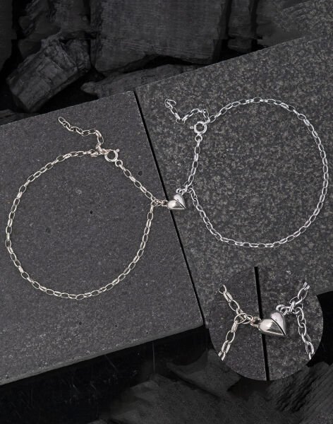 925 Ayar Gümüş Mıknatıslı Kalplerin Birleşimi Sevgililer Günü Bilekliği