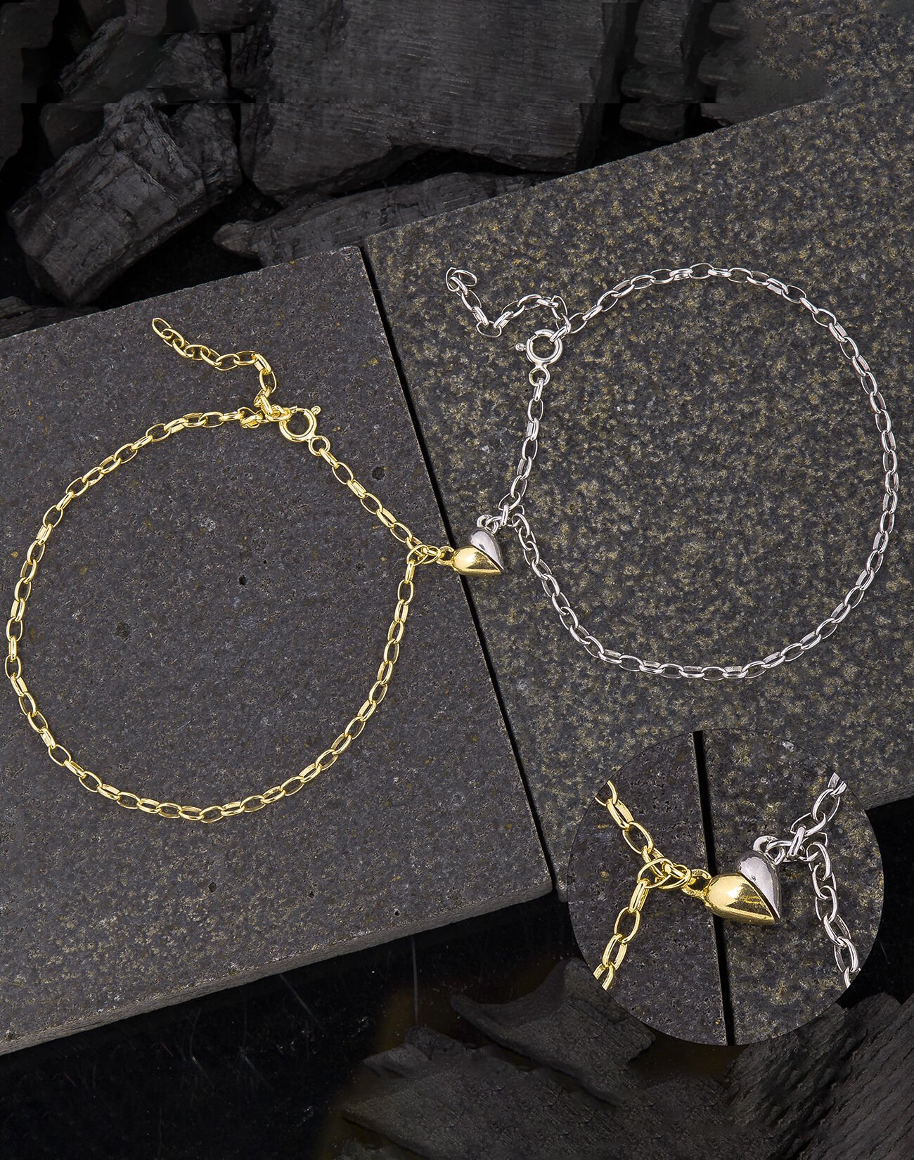 925 Ayar Gümüş Mıknatıslı Kalplerin Birleşimi Sevgililer Günü Bilekliği