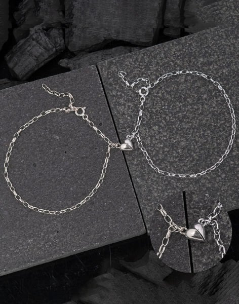 925 Ayar Gümüş Mıknatıslı Kalplerin Birleşimi Sevgililer Günü Bilekliği Rodyum Kaplama