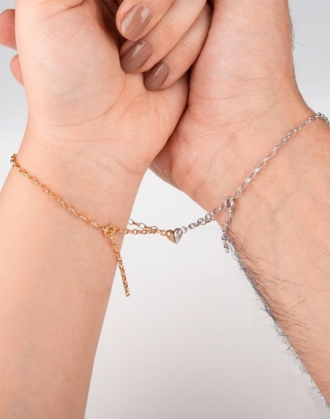 925 Ayar Gümüş Mıknatıslı Kalplerin Birleşimi Sevgililer Günü Bilekliği Rose Kaplama