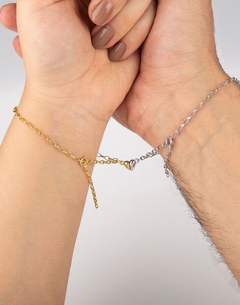 925 Ayar Gümüş Mıknatıslı Kalplerin Birleşimi Sevgililer Günü Bilekliği 14 Ayar Altın Kaplama