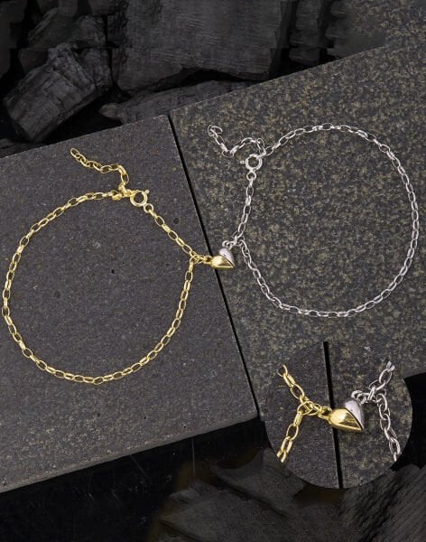 925 Ayar Gümüş Mıknatıslı Kalplerin Birleşimi Sevgililer Günü Bilekliği 14 Ayar Altın Kaplama