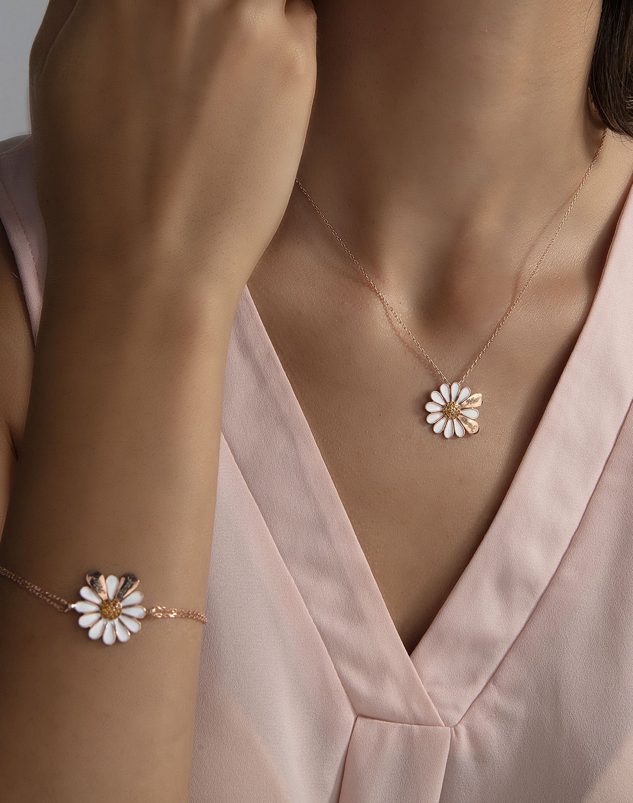 İki İsimli Papatya Gümüş Takı Seti