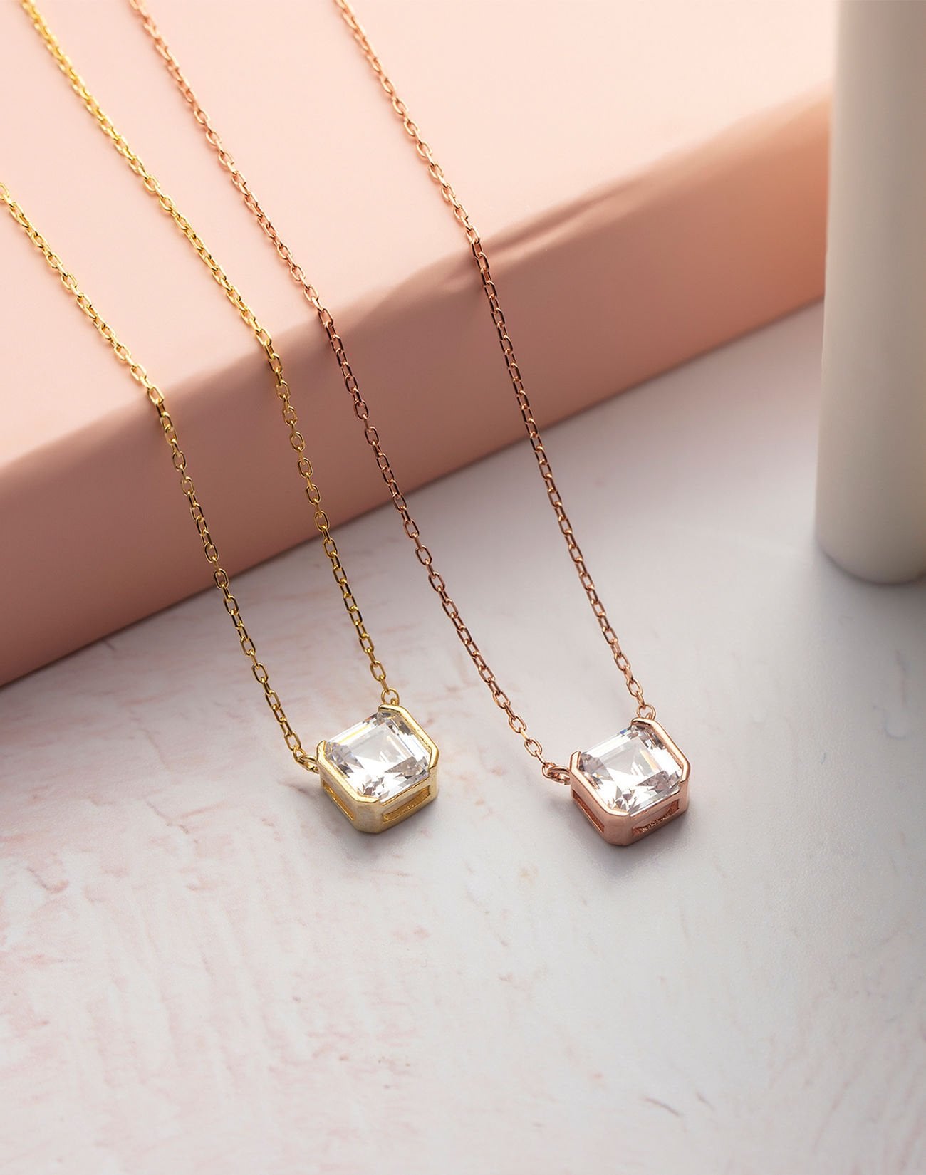 925 Ayar Kare Baget Taşlı Zarif Gümüş Kolye