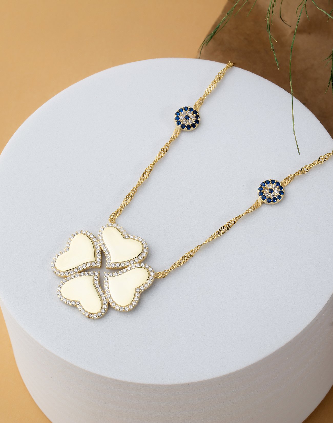 Singapur Zincirli Dörtlü Gümüş Yonca kolye