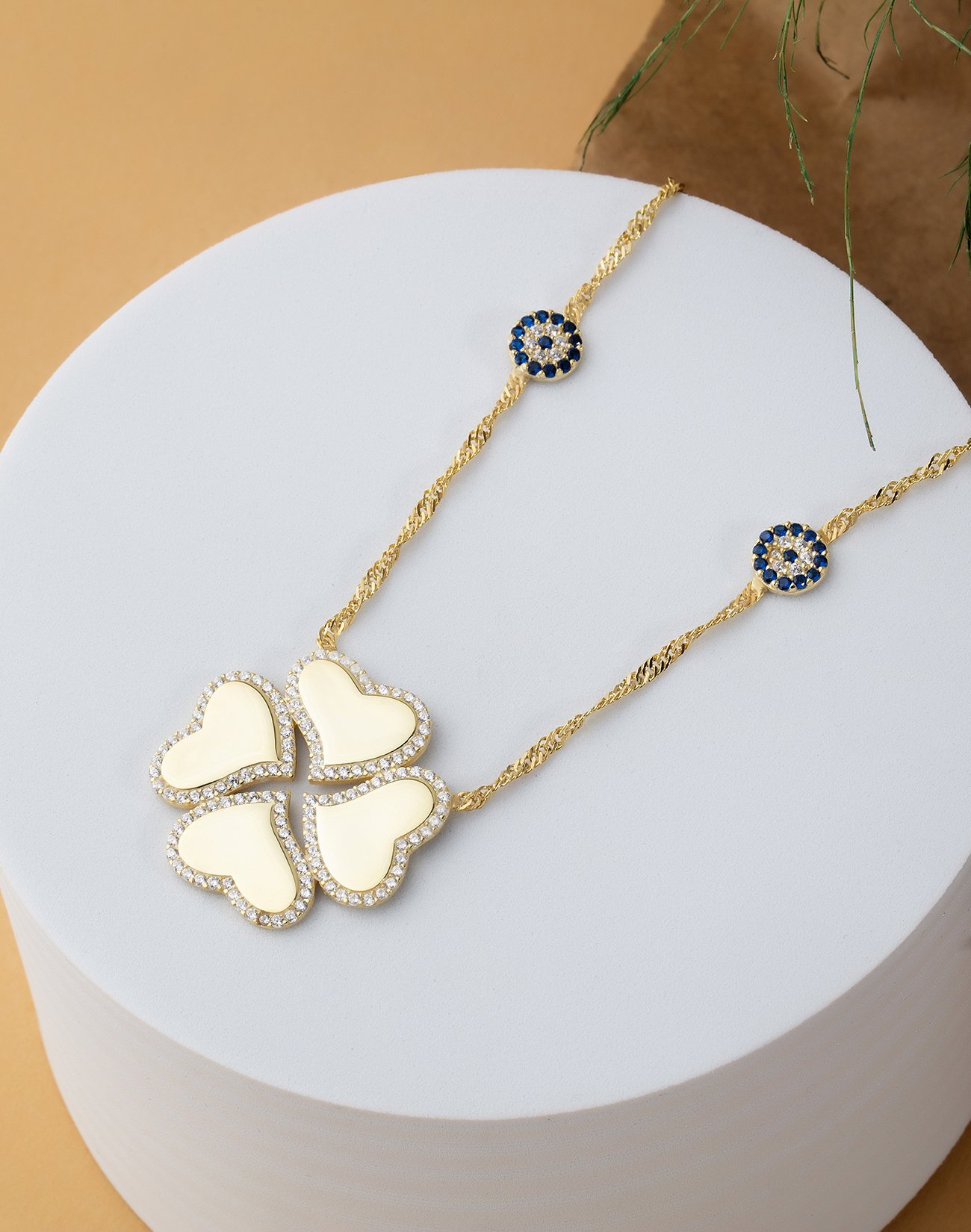 Singapur Zincirli Dörtlü Gümüş Yonca kolye