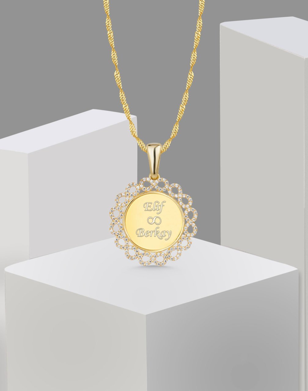 Sonsuzluk Çerçeveli İsimli Gümüş Singapur Kolye