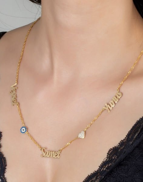 Singapur Zincirli Üç İsimli Gümüş Kolye