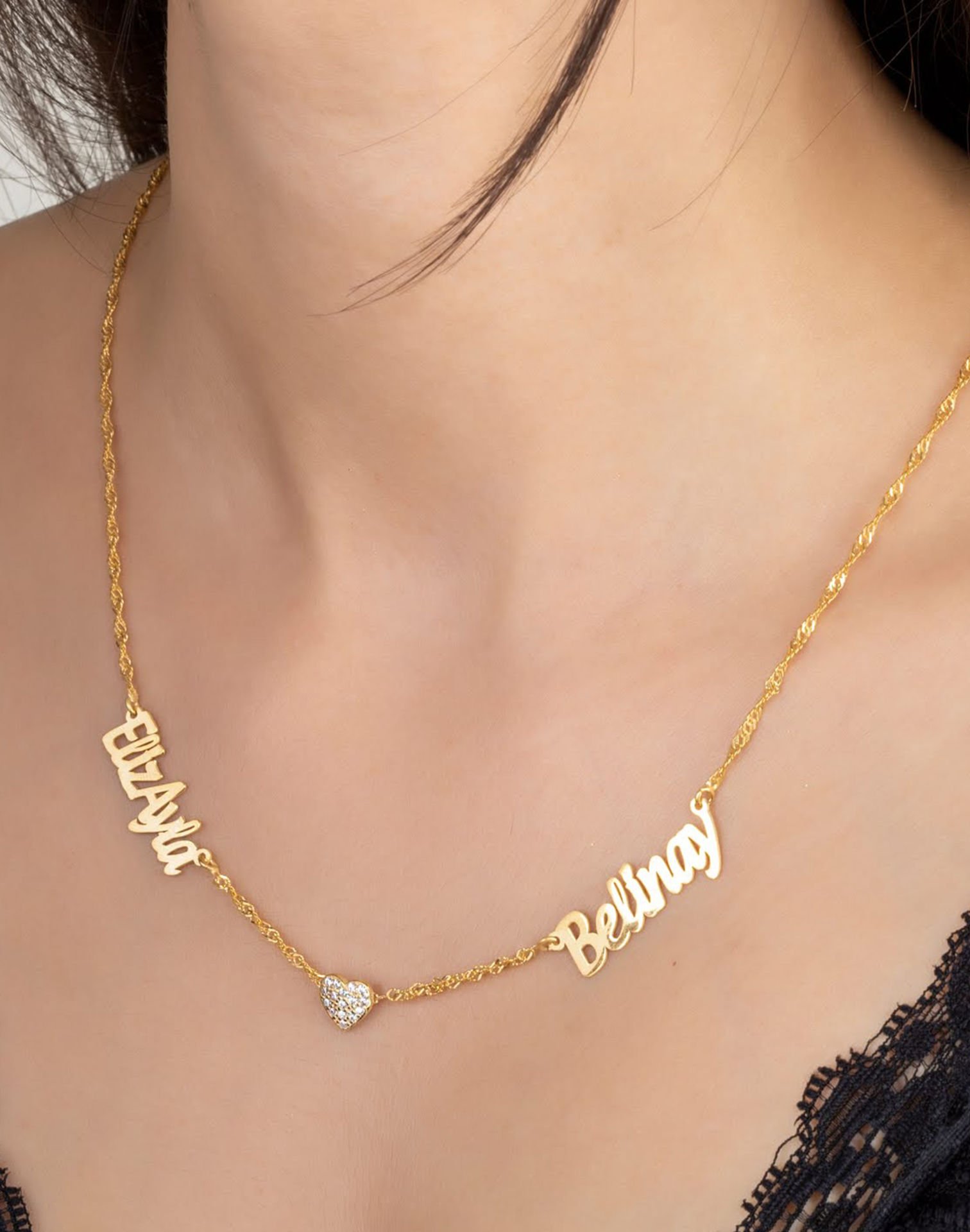 Singapur Zincirli İki İsimli Gümüş Kolye