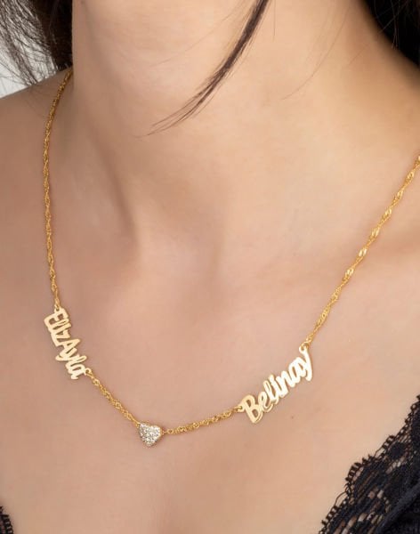 Singapur Zincirli İki İsimli Gümüş Kolye