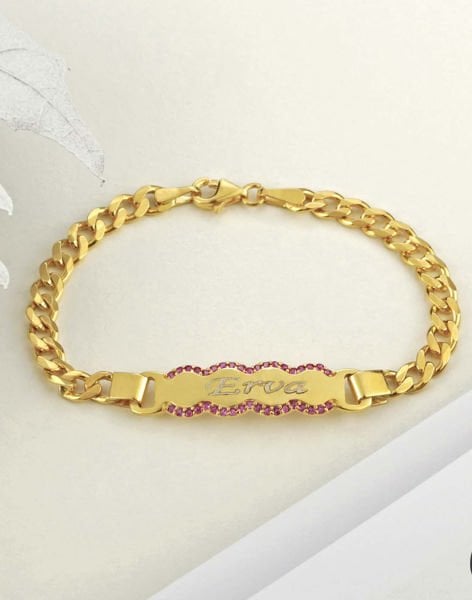 925 Ayar Gümüş Zirkon Taşlı İsimli Çocuk Künyesi Gurmet Zincir